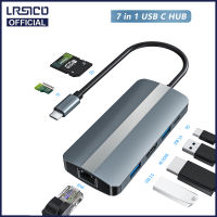 7-In-1 USB C HUB Adapter 4K 30Hz HDMI Ethernet LAN RJ45 100W PD 2 USB-A SD TF Card Reader สำหรับ Proair Redmi