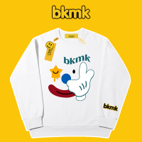 Bkmk เสื้อสเวตเตอร์คอกลมสำหรับผู้ชาย,เสื้อสเวตเตอร์คอกลมผ้าฝ้ายสีดำการ์ตูนเสื้อคอกลมพิมพ์ลายเสื้อกันหนาว