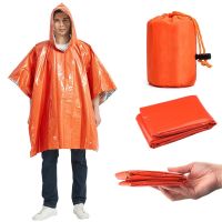 High Quality 101x124CM Emergency Raincoat Orange Cold Insulation Disposable Poncho Rainwear Blankets Camping Survival Equipment