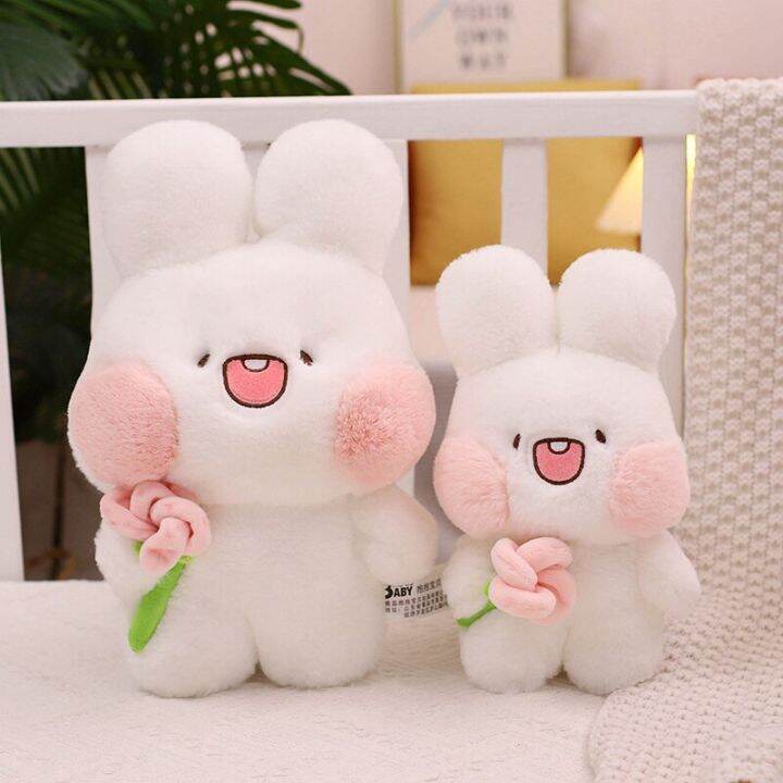 kawaii-ถือดอกกุหลาบกระต่าย-plushie-ผ้ากำมะหยี่ขนปุยไดโนเสาร์สีดำลูกสุนัขหมาแมวทารกน่ากอดตุ๊กตาของเล่นสำหรับวันเกิดสำหรับเด็ก