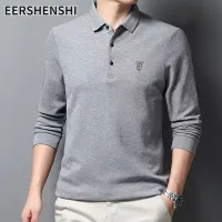 EERSHENSHI เสื้อยืดโปโลแขนขนาดยาวพิเศษคอปกปักสำหรับผู้ชาย,เสื้อโปโลแขนยาวสีทึบธุรกิจวัยเยาว์และวัยกลางคน