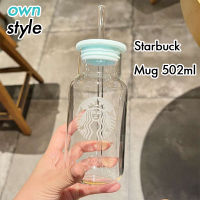 Starbuck แก้วแบบมีหลอด Gelas Mug ขนาด502มล. ถ้วยสีฟ้าอ่อนความจุมากสำหรับบ้านสำนักงานกล่องของขวัญที่สร้างสรรค์แก้วกาแฟนม