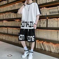 【July hot】 Youth short-sleeved suit mens summer casual handsome fried street set with trendy T-shirt two-piece