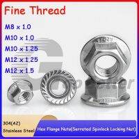 304 Stainless Steel Fine Thread Hex Flange Nuts M8 x 1.0 M10 x 1.0 M10 x 1.25 M12 x 1.25 M12 x 1.5 Serrated Spinlock Locking Nut Nails Screws Fastener