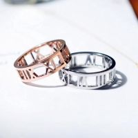 Roman Number Rose Gold Silver Titanium Steel Men Women Fashion Jewellery Simple Style Rings