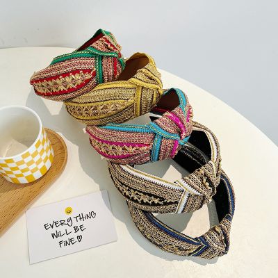 【YF】 Women Girls Vintage Bohemian Embroidery Gold Glitter Knot Hairband Headband Hair Jewelry Accessories