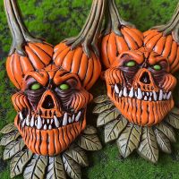 【CC】◘  Pumpkin Face Figurines Grimace Resin Wall Horror Statue Figurine Ornament Prop