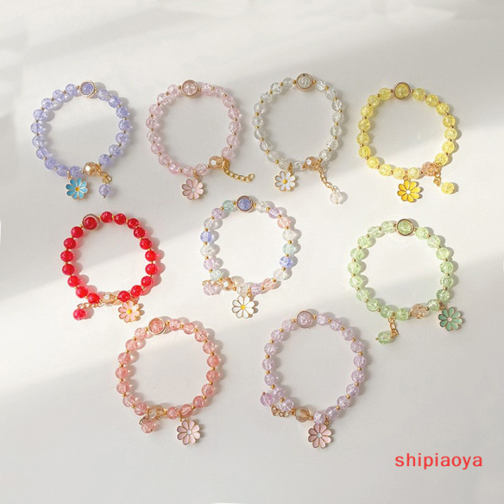 shipiaoya-สร้อยข้อมือคริสตัลเกาหลีสีชมพูน่ารักกำไลข้อมือสำหรับเด็กผู้หญิงสร้อยข้อมือแฟชั่นสำหรับผู้หญิง