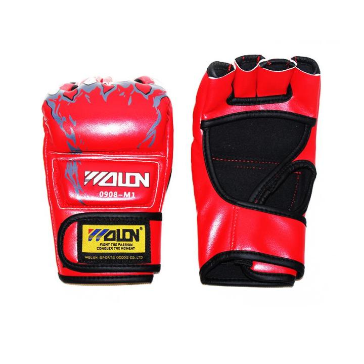 นวมชกมวย-นวมซ้อมมวยแบบตัดปลายนิ้ว-wolon-pu-x2-คู่-นวมต่อยมวย-นวมมวย-boxing-gloves-นวมมวยผู้ใหญ่-อุปกรณ์ต่อยมวย-ของแท้