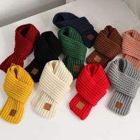 ✶☁▬  2022 Winter Children Colors Soft Knitting Wool Thermal Scarf Boys Girls Lovely Outdoor Warmer Scarf Kids Solid Labelled Scarf