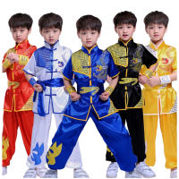 2021 Boy Chinese Traditional Wushu Kung Fu Clothing Set For Kids Sequin Dragon Embroidery Stage Performance Martial Arts Uniform