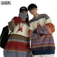 Suikone เสื้อกันหนาวแฟชั่นคริสต์มาส เสื้อถักคู่เทรนด์เกาหลี ทรงหลวมสบาย ๆ