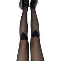 ผู้หญิง Gothic Silky โปร่งใส Pantyhose Harajuku หวานเข่า Love Heart รูปแบบ Sheer Tights บุคลิกภาพบางถุงน่อง