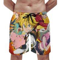 Summer Fitness Shorts Seven Deadly Sins Collage Sports Surf Anime Design กางเกงขาสั้นชายหาดฮาวายแห้งเร็วกางเกงว่ายน้ำขนาดใหญ่