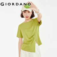 GIORDANO Women T-Shirts Asymmetrical Pleat Hem Lightweight Summer Tee Short Sleeve Crewneck Fashion Casual Tshirts 18323909