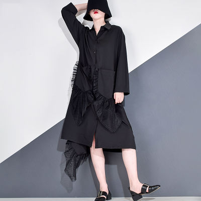 XITAO Dress Black Irregular Patchwork Women Shirt Dress