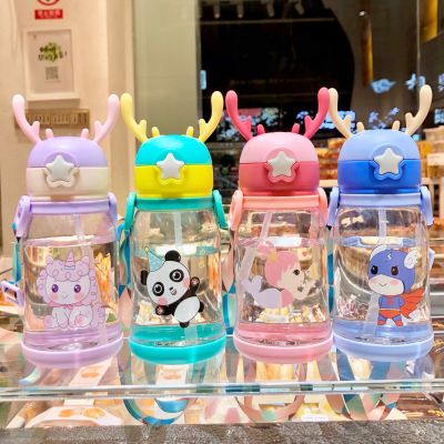 Kids Water Sippy Cup Antler Creative Cartoon Baby Feeding Cups with Straws Leakproof Water Bottles Outdoor Childrens Cup