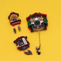 △❂❖ 3D Resin Cuckoo Clock Travel souvenir magnetic refrigerator stick cuckoo bell Swiss sheep refrigerator stick household kitchen refrigerator decoration Handmade color painting creative refrigerator home decoration