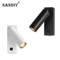 SANDIY Bedside Lamp with Switch Led Wall Light Adjustable Reading Lamps Nordic Sconce 3W5W Bedroom Lighting Fixture Black White