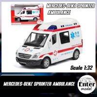 ??พร้อมส่ง?? โมเดลรถเหล็ก​ รถ​ตำรวจ รถพยาบาล มีเสียง​มีไฟ MERCEDES-BENZ​ SPRINTER​ AMBULANCE ยาว 15cm สเกล 1/32