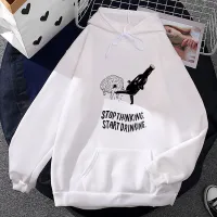 Stop Thinking Start Drinking Letter Print Hoody Creative Graphic Sweatshirts Men Personality Street Clothes Fleece Casual Hoodie Size Xxs-4Xl