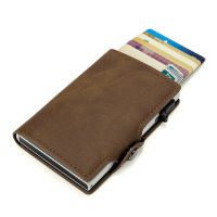 Premium Leather Credit Card Organizer Automatic Pop Up Man Wallet Aluminum Case RFID Card Holder for Women Men
