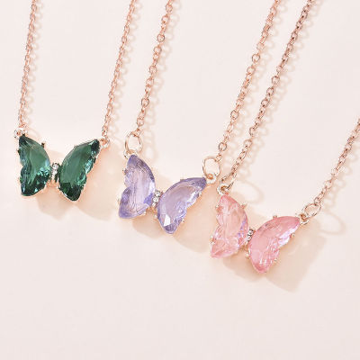 【Shanglife】 Glass Crystal Butterfly Pendant Necklace Female Clavicle Chain Popular Necklace