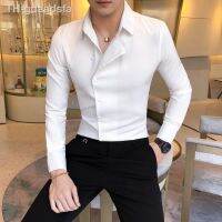 ㍿℗❖ Men British Business Formal Social Long-sleeved Shirts Color Homme Side Front Personality Banquet Blouse