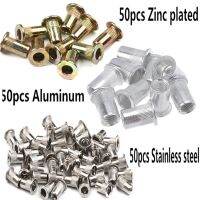 50PCS Rivet Nuts Set Stainless Steel Zinc Plated Aluminum Flat Head M3 M4 M5 M6 M8 M10 Insert Reveting Multi Size Rivet Nut Tool