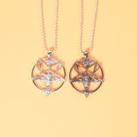 【CW】2pcs Antique Silver Necklace For Men And Women Vintage Style Satan Pentagon Goat Head Skull Round Pendant