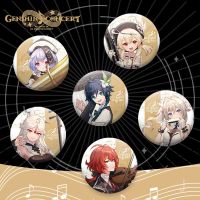 Anime HD Print Metal Badge Game Genshin Impact Symphony Concert Theme Cosplay Brooch Venti Klee Diluc Kaeya Halloween Ornament Fashion Brooches Pins