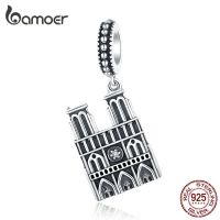 bamoer Travel Landmark of France Pendant Charm Silver 925 Original Notre Dame de Paris Vintage Charm Souvenirs Gifts SCC1328