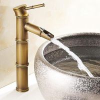 European Antique Bathroom Faucet Brass Basin Faucets Tap Tall Bamboo Hot Cold Water Kitchen Outdoor Garden Water Taps grifos