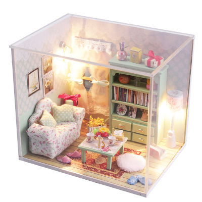 doll house furniture with free dust cover accessories diy dollhouse miniature house toys poppenhuis miniaturen birthday gifts