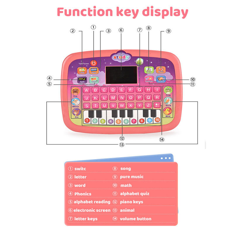 Education Toys Learning Machine Tablet with LED Screen Learning Laptop Toys Alphabet Piano Toy Tablet Main Bayi