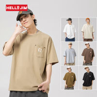 HELLO JIM เสื้อยืดโอเวอร์ไซส์สำหรับผู้ชายเสื้อยืดมีกระเป๋าตอกหมุดมาใหม่ล่าสุด2023สำหรับผู้ชายเสื้อยืด100% ผ้าฝ้ายทรงหลวม K1846