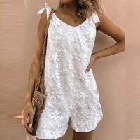 ❈ enghuaq Bow Shoulder Jumpsuits Fashion Pirnt Embroidery Romper Loose Sleeveless Bodysuit