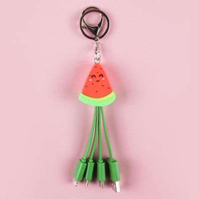 Cartoon Watermelon Smiley Face Keychain Data Cable Mobile Phone Fast Charging Cable