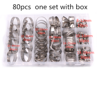 80PCSBox 100pcs Multi Size 8mm-44mm Stainless Steel Hoop Clamp Hose Clamp Stainless Steel Set automotive s clip Fixed tool