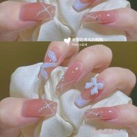 Manual nail product wearable false nails white French ribbon bow can remove the false nails patch