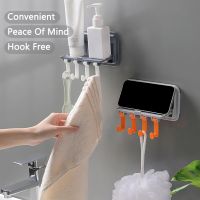 Multifunction Storage Rack Hooks Wall Hanging Fold Phone Bracket Self Adhesive Clothes Coat Door Holder Bathroom Gadgets Storage Docks Stands