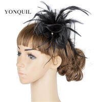 Millinery หมวกค็อกเทล Fascinator Headwear ตาข่ายสีสัน Feather Party แสดงอุปกรณ์เสริมผมแฟนซีสี Crinoline MYQ047