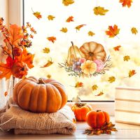 Autumn Creative Pumpkin Wall Sticker Mural Modern Maple Leaf Flowers Home Sticker Plant Background Bedroom Simple Decoration Wall Stickers Decals