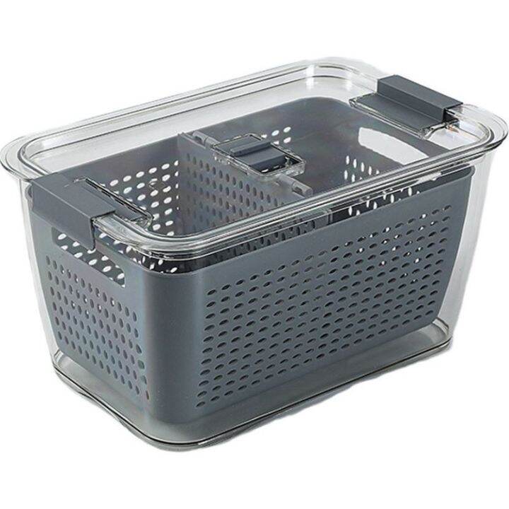 COLOGO 🥇 Double Sealed Drain Storage Box with Lid Refrigerator Fruit