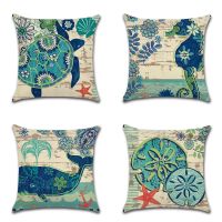 YWZN Sea Style Turtle Pillow Case Seahorse Decorative Pillowcases Whale Cotton Linen Pillowcase almohada poszewka kussensloop