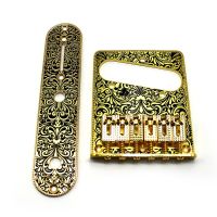 WK-6 String Roller Saddle Bridge and Control Plate for TL Electric Guitar with Carving Decorative Pattern Strings Through Bridge