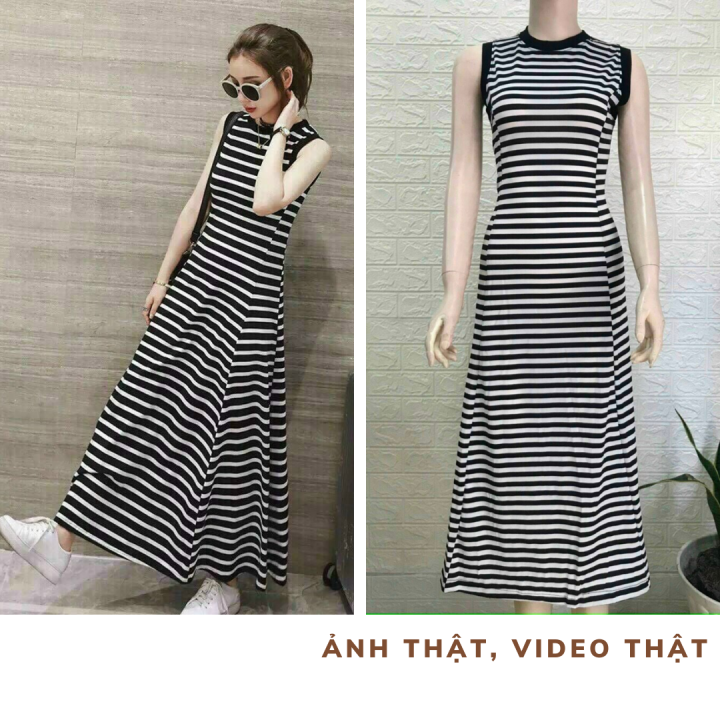 Bán Đầm nữ dạo phố đầm thun sọc trắng đen Váy maxi kẻ phiên bản mới của Hàn  Quốc giá chỉ 66000  Review ZimKen