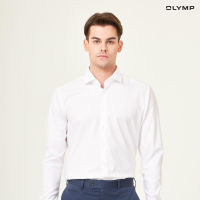 OLYMP Level Five Shirt เสื้อเชิ้ตชาย สีขาว ลายทะแยง ทรงพอดีตัว ยืดหยุ่นได้ดี รีดง่าย