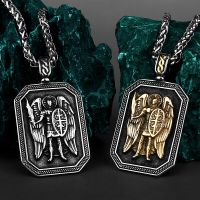 Gold Archangel Michael Cross Shield Prayer Tag Titanium Stainless Steel Pendant Mens Amulet Necklace Pendant Gift Wholesale