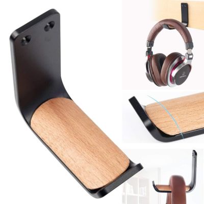 ● Headset Holder Stick Wooden Pad Aluminum Overhead Under Desk Desktop Stand Mount Holder Rack Clamp Stick-on Adhesive